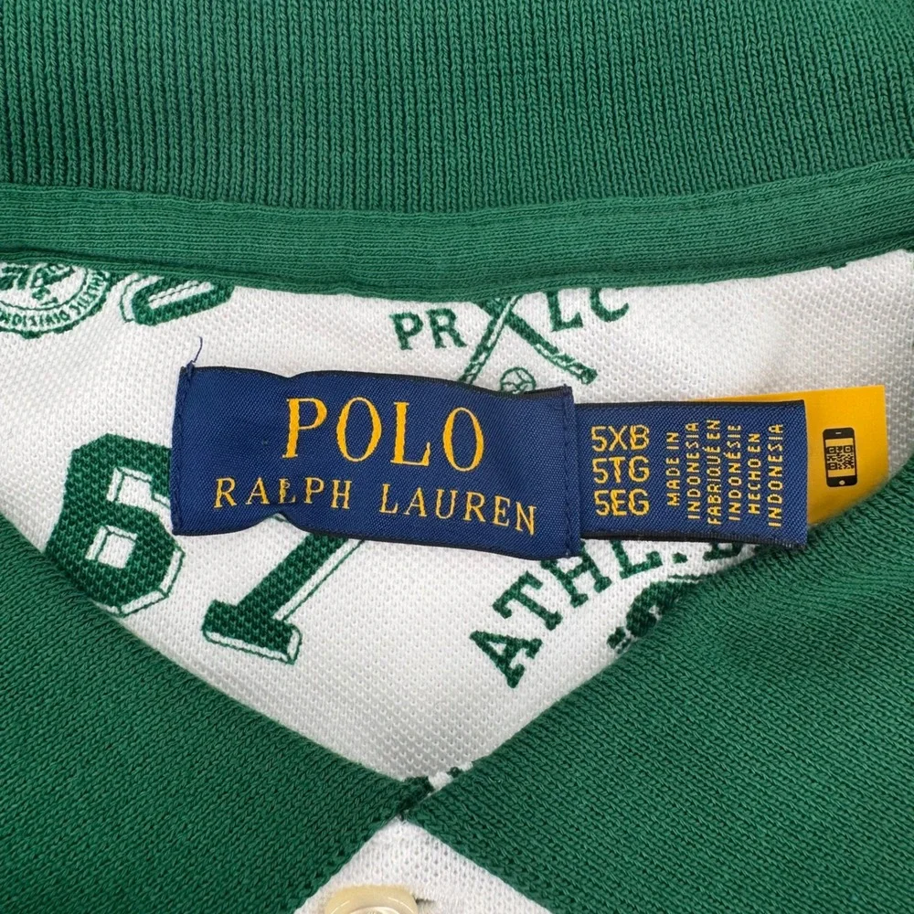 Polo Ralph Lauren Polo Shirt Mens 5XB White Green Tennis Graphic Print New